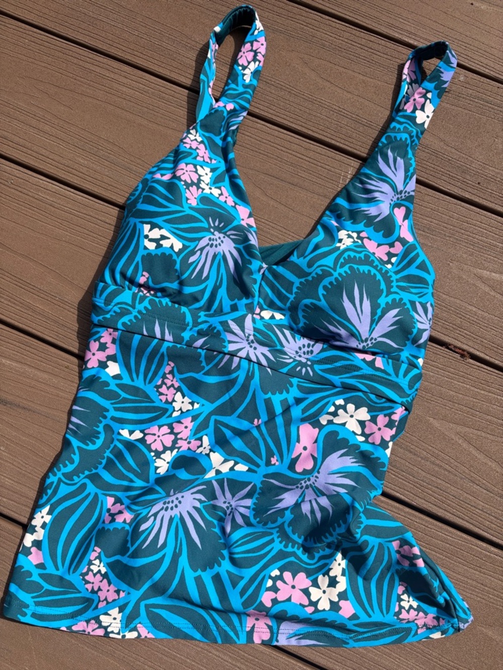 Title nine Teal Floral One-Piece Swim Top with Pink & Lavender Accents